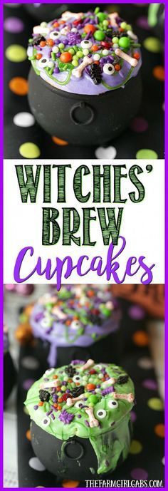 Double double toil Double double toil and trouble. These Witches' Brew Cupcakes are the perfect Halloween treat. These bewitching cupcakes are perfect for a Halloween party. #halloweenfoods Cauldron Cupcakes, Halloween Food Cupcakes, Double Double Toil And Trouble, Hallowen Ideas, Halloween Sprinkles, Fun Halloween Food, Halloween Cupcake, Toil And Trouble, Holiday Goodies