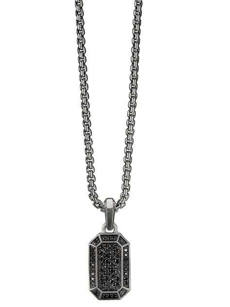 sterling silver 14mm diamond pavé amulet from DAVID YURMAN featuring rectangle frame, pavé setting, diamond accents and polished finish. Please note that the chain pictured is not included with this item.. To ensure the shine and polish of your David Yurman piece, wash with a little non-bleach, soapy water and wipe clean with a soft cloth.. Expensive Diamond, David Yurman Jewelry, Rectangle Frame, Secret Society, Men Jewelry, Black Diamonds, Pave Setting, Soapy Water, David Yurman