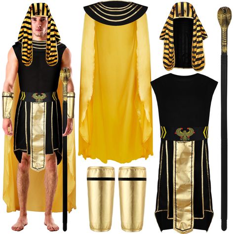 PRICES MAY VARY. Package Include: you will recieve a set of Egyptian pharaoh costume, including 1 Egypt pharaoh hat, 1 tunic, 1 shawl, 1 belt, 1 pair of cuffs, 1 cobra cane, featuring gold, bronze and black as main colors, classic and elegant; When you wear the Egyptian costume, you will look like an Egyptian pharaoh Comfortable and Reliable Material: men Egyptian costume is made of polyester material, which is comfortable to wear, safe and non toxic, and you can match it with confidence; Pharao Egyptian Pharaoh Costume, King Tut Costume, Egypt Outfit, Egyptian Halloween Costume, Egypt Costume, King Of Egypt, Egypt Outfits, Egyptian Halloween, Egypt Pharaoh