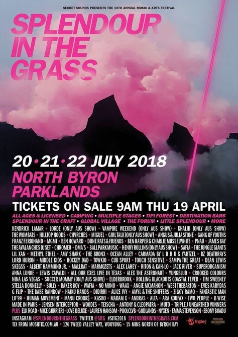 Splendor In The Grass, The Wombats, Franz Ferdinand, Splendour In The Grass, Triple J, James Bay, Vampire Weekend, Music Festival Poster, Global Village