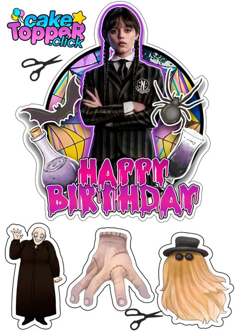 Addams Family Theme Party, Addams Family Theme, Cake Wallpaper, 5th Birthday Cake, Halloween Cake Topper, Birthday Cake Topper Printable, Stickers Png, Cupcake Toppers Printable, Edible Printing