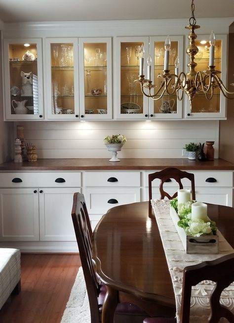 Dining Room Cabinets Built In Buffet Farmhouse, Dining Room Built Ins Storage Cabinets, White Built Ins Dining Room, China Storage Ideas Dining Room, Built In Wall Unit Dining Room, Dinning Cabinets Design, Kitchen Buffet Wall, Dining Room Wall Cabinets, Dining Room Wall Built Ins