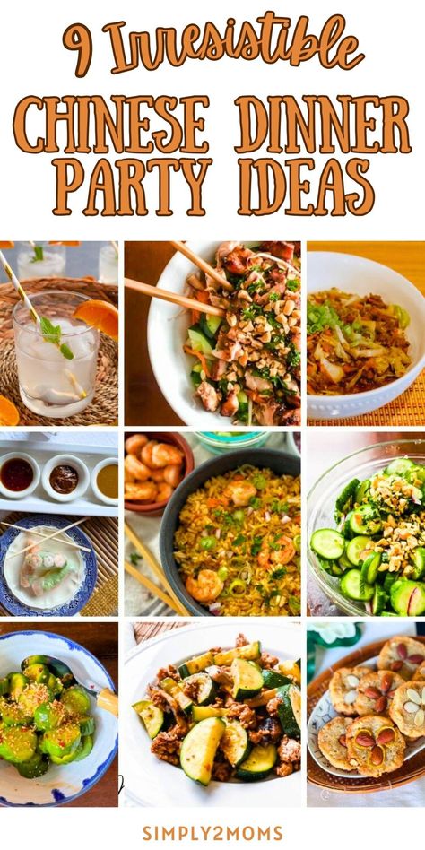 Say goodbye to dinner party dullness with these 9 flavorful and simple Asian dishes! 💃 From spicy Thai curries to savory Chinese stir-fries, these scrumptious recipes will have your guests coming back for seconds and thirds. 🥡 Let's get cooking! Chinese Food For Party, Chinese Food Bar Ideas, Asian Food Dinner Party, Chinese Food Buffet Party, Chinese Food Party Ideas, Chinese Dinner Party Decorations, Asian Potluck Ideas, Asian Dinner Party Menu Ideas, Chinese Dinner Party Menu Ideas