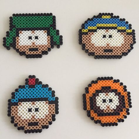 A cute coaster set with South Park characters. It is a nice addition to your living room or office desk. The set is made by using perler beads. The size of items are added in pictures for reference. The processing time is around 5 business days. Perler Beads Characters, South Park Perler, Perler Bead Designs, Penny Bank, Pixel Beads, Easy Perler Beads Ideas, Perler Bead Templates, Diy Perler Bead Crafts, Hama Bead