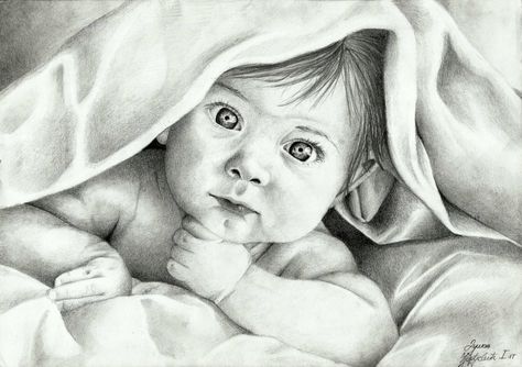 "Baby" - pencil drawing by BannanaPower, via deviantART Baby Sketch, Pencil Portrait Drawing, Drawing Hands, Angel Drawing, Baby Painting, Art Sketches Pencil, Baby Drawing, Drawing Faces