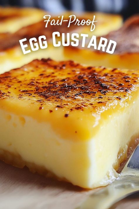 Enjoy a creamy and delicious Fail-Proof Egg Custard that's perfect for dessert! This easy recipe provides a rich, smooth texture and delightful flavor. Great for family gatherings or a sweet treat any day. Serve it chilled for the best experience! Egg Custard Cake, Egg Based Desserts, Keto Egg Custard Recipe, Amish Egg Custard, Easy Custard Desserts, Best Custard Recipe, Amish Custard Recipe, Home Made Custard Recipes, Fail Proof Egg Custard