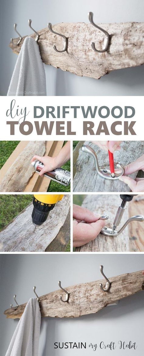 Rustic Towel Rack, Diy Towel Rack, Diy Driftwood, Driftwood Furniture, Driftwood Diy, Coastal Farmhouse Decor, Driftwood Art Diy, Diy Rustic Home, Diy Towels