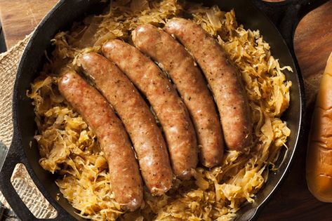 Sausage and Saurkraut | Choices Markets Kapusta Recipe Polish, Kapusta Recipe, Garlic Lamb Chops, Homemade Beef Stroganoff, Beer Bratwurst, Traditional German Food, Best Sausage, Juicy Pork Chops, Sauerkraut Recipes