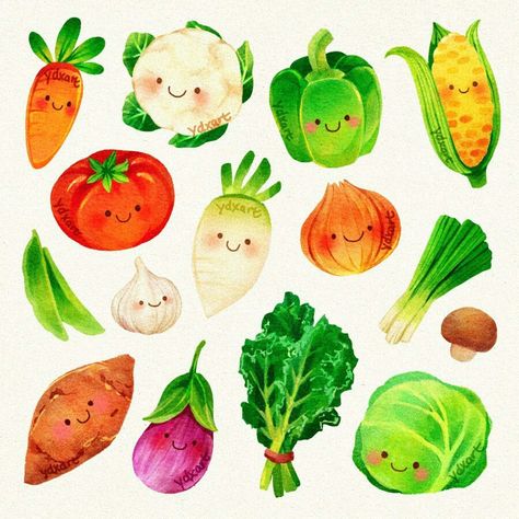 Vegetable Drawing, Vegetable Illustration, Kids Menu, Mascot Design, Illustration Artwork, Food Illustrations, Cute Doodles, Painting Inspiration, Paper Dolls