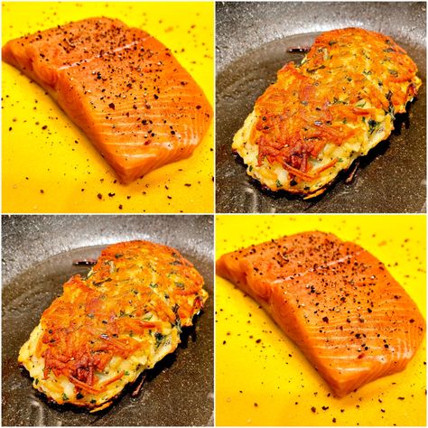 Salmon Lemon Butter Sauce, Salmon Lemon Butter, Potato Crusted Salmon, Crusted Salmon Recipes, Zucchini Yellow Squash, Lemon Butter Salmon, Carrot Zucchini, Redondo Beach California, Sauteed Carrots