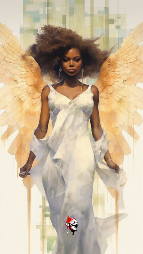 Black Angel Aesthetic, Black Woman Angel, Fire Moodboard, Angel Essence, Inspo Sketch, Angel Paintings, Hebrew Art, Heavenly Angels, Angelcore Aesthetic