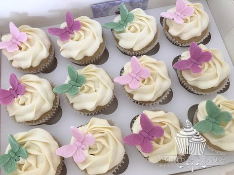 Pink Butterfly Cupcakes, Strawberry Butterfly Cupcakes, Lilac Butterfly Cupcakes, Pink And Gold Butterfly Cupcakes, Cupcakes With Butterfly Toppers, Pink And Green Butterfly, Butterfly Cupcakes, Butterfly Birthday Party, Fairy Garden Party