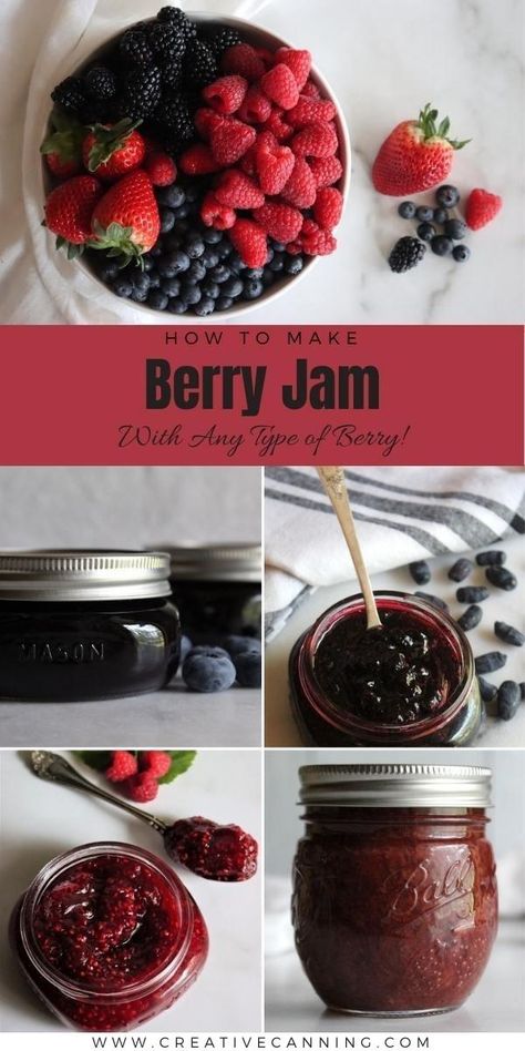 How to Make Berry Jam (with Any Berry!) Frozen Berry Jam Recipe, Wild Berry Jam Recipe, How To Make Jam From Frozen Berries, Mixed Berry Jam Recipe With Pectin, Triple Berry Jam Recipe, Mixed Berry Freezer Jam, Mixed Berry Preserves, Mixed Berry Jelly, Making Jam With Frozen Berries