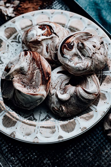 Chocolate Espresso Meringue Cookies [Dairy free, Nut free, Gluten Free] - Christiann Koepke Meringue Cookies Recipe, Cookies Dairy Free, Thanksgiving Desserts Table, Chocolate Meringue, Meringue Cake, Dark Chocolate Cakes, Chocolate Espresso, Meringue Cookies, Flourless Chocolate