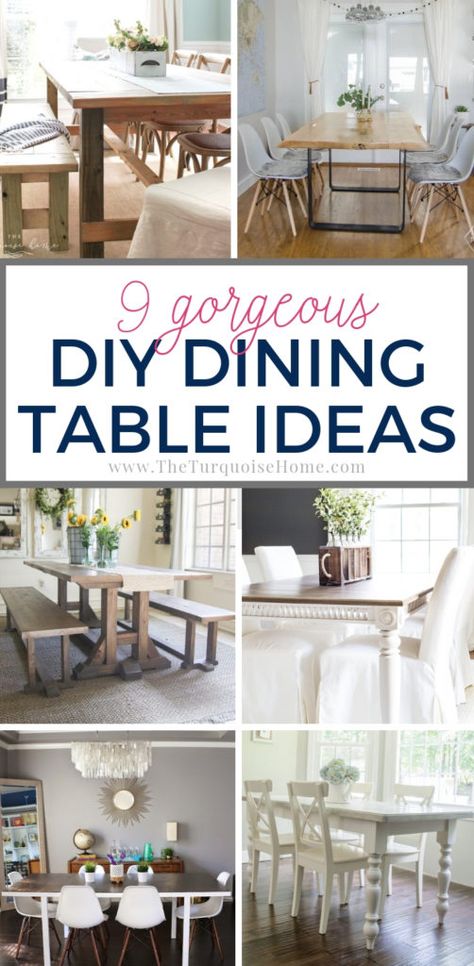 9 Gorgeous DIY Dining Table Ideas that you can make yourself! Need a budget-friendly dining table? These are perfect for you! Ranging from novice DIYer to more advanced, there's something for everyone! #diyfarmhousetable #diydiningtable #diytable #diningroom #farmhousetable #tableideas #diyideas #diyhomedecor #diyhomedecoronabudget Ikea Dining Table Hack, Ikea Dining Table, Dining Table Ideas, Diy Esstisch, Ikea Dining, Diy Dining Room Table, Diy Dining Room, Diy Dining Table, Diy Farmhouse Table