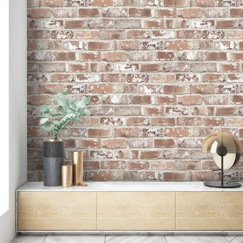 Red Brick Wallpaper, Brick Effect Wallpaper, Brick Living Room, Magnolia Paint, Faux Brick Walls, Brown Brick, Faux Brick, Urban Loft, Wallpaper Accent Wall