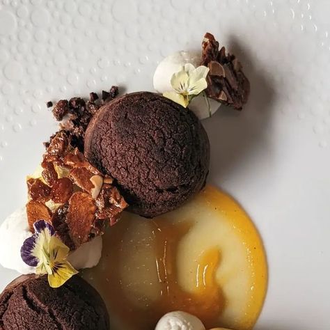 Passion Fruit Sorbet, Fruit Sorbet, Cacao Nibs, Passion Fruit, The Menu, Dark Chocolate, Cocoa, Caramel, Almond