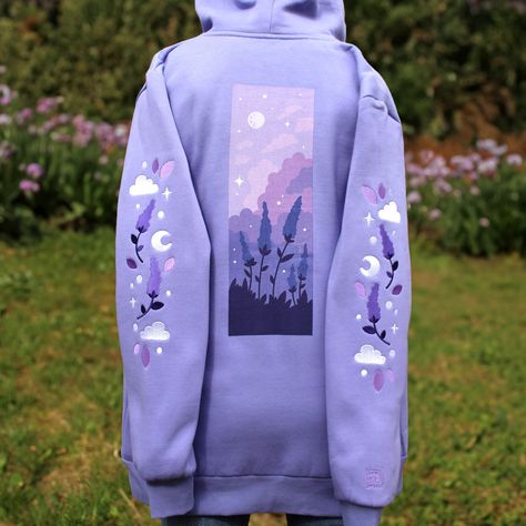 Moon Hoodie, Lavender Moon, Lavender Field, Embroidery Gifts, Have Metal, Logo Tag, Sleeve Detail, Look Cool, Full Moon