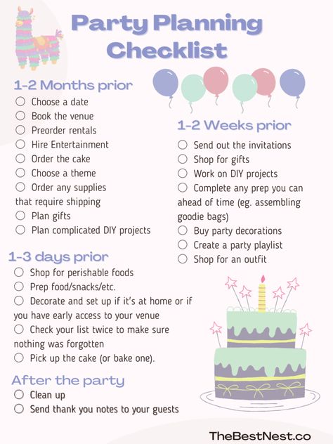 How to Plan a Birthday Party - The Best Nest Birthday Party Necessities List, Planning A First Birthday Party, How To Plan A Birthday Party, Birthday Planning Checklist, Birthday Plans Ideas, Birthday Party Supplies Checklist, Cheap Birthday Party Ideas, Party Planner Business, Birthday Party Planning Checklist