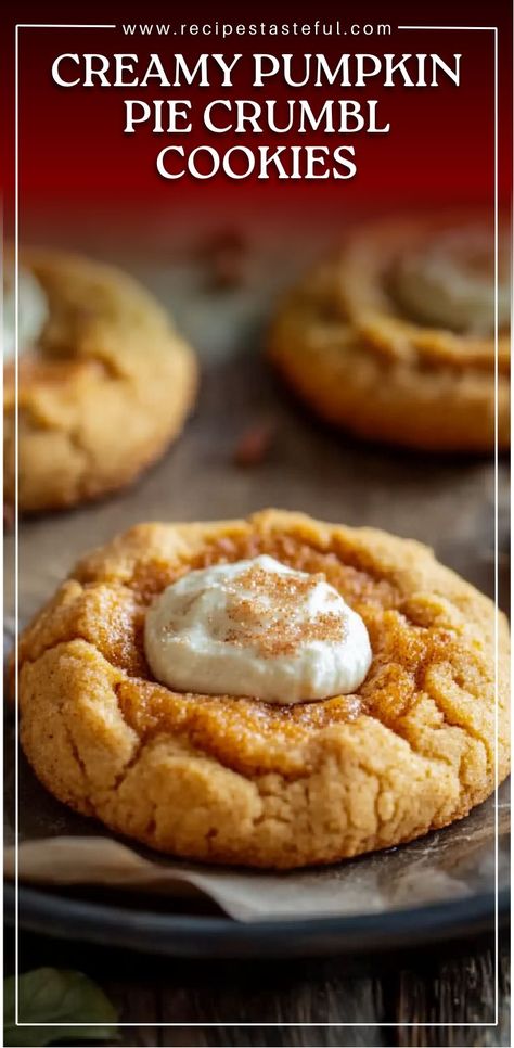 These Creamy Pumpkin Pie Crumbl Cookies bring the warm flavors of a classic pumpkin pie into a soft, melt-in-your-mouth cookie. With a hint of cinnamon, nutmeg, and other warm spices, each bite is filled with rich pumpkin filling and a creamy topping, making it the perfect treat for fall. These cookies are easy to make, incredibly delicious, and sure to be a hit at any autumn gathering or for an everyday indulgence! Pumpkin Cake Cookies Recipe, Autumn Gathering, Creamy Pumpkin Pie, Pumpkin Cookies Easy, Classic Pumpkin Pie, Pumpkin Pie Cookies, Pumpkin Filling, Pumpkin Cookie Recipe, Crumbl Cookies