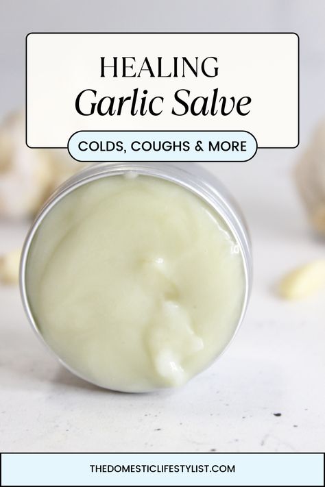 Make this healing garlic salve for natural cough and cold relief. Made with just 3 simple ingredients you alread have in your kitchen. Garlic Salve, Rosemary Salve, Scape Pesto Recipe, Productive Cough, Best Cough Remedy, Fermented Honey, How To Store Garlic, Cold Relief, Homemade Tea