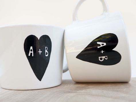 Personalized Couple's Gift Idea. These handpainted Coffee Mugs make cute Valentine's Gift for boyfriend and girlfriend <3 Boyfriend Initials, Engagement Gifts Newly Engaged, Couple Mug, Boyfriend And Girlfriend, Coffee Mug Set, Personalized Couple Gifts, Just Engaged, Wedding Favors Cheap, Painted Mugs