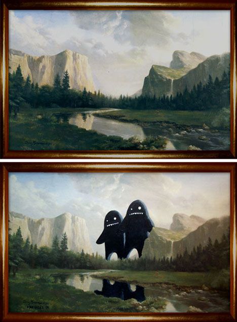 vintage painting canyon monsters --would love to try this, need to hit up the thrift shop! Thrift Painting Redo, Thrifted Art Upcycle, Thrift Painting, Monster Painting, Store Painting, Thrift Store Art, Shop Painting, Thrift Store Diy, Thrift Store Crafts