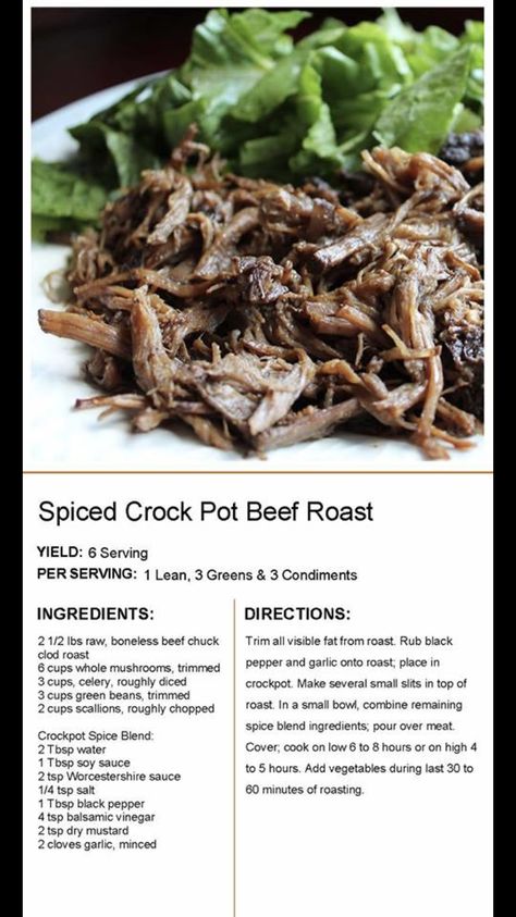 Crock Pot Beef Roast, Crock Pot Beef, Lean Protein Meals, Lean And Green, Beef Roast, Lean Meals, Lean And Green Meals, Crock Pot Slow Cooker, Beef Dinner