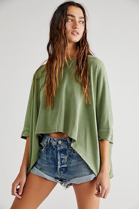 We The Free Cc Tee, Aesthetics Fashion, Flowy Shirts, Free People Aesthetic, Peach Nectar, Draped Sleeves, People Clothes, Flowy Shirt, Free People Style