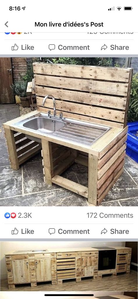 Small Outdoor Kitchens, Garden Sink, Backyard Garden Diy, Cheap Backyard, Outdoor Sinks, Back Deck Decorating, Small Deck Decorating Ideas, Apartment Patio Decor, Mud Kitchen