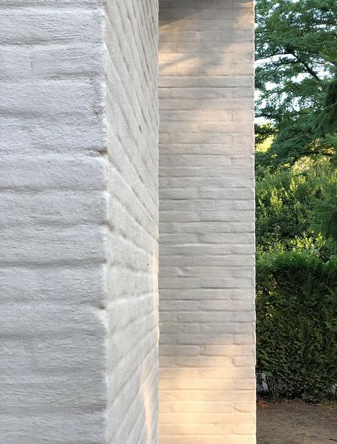 White Slurry Brick Exterior, Slurried Brick Exterior, Slurry Brick Exterior, White Exterior Brick, Slurried Brick, Brick Rendering, Lime Wash Brick, Painted Brick Exteriors, Exterior House Remodel