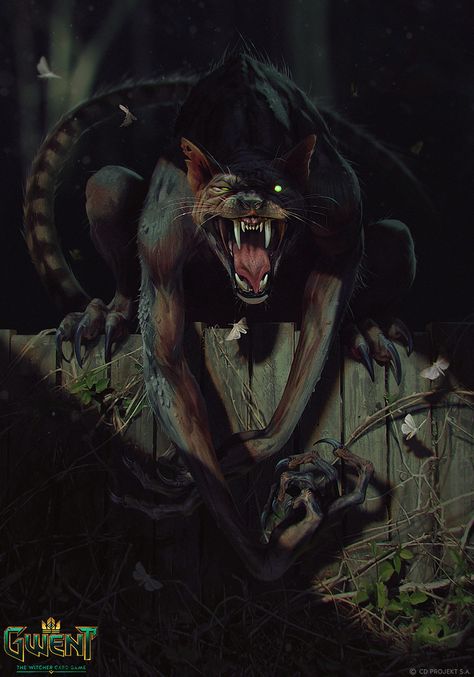 Werecat - Gwent Card, Anna Podedworna on ArtStation at https://www.artstation.com/artwork/mkZQ9 Witcher Monsters, Witcher Art, Werewolf Art, Fantasy Beasts, World Of Darkness, Mythical Creatures Art, Film Art, Mystical Creatures, Creature Concept