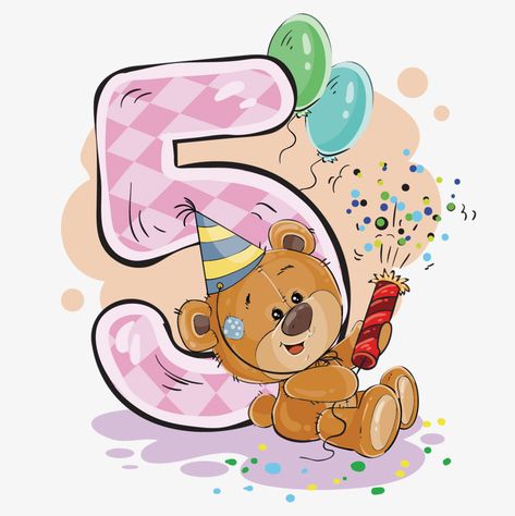 Number 5 Cartoon, Brown Bear Illustration, Baby Month Stickers, Bear Wedding, Teddy Bear Birthday, Birthday Illustration, Month Stickers, Birthday Clipart, Brown Teddy Bear