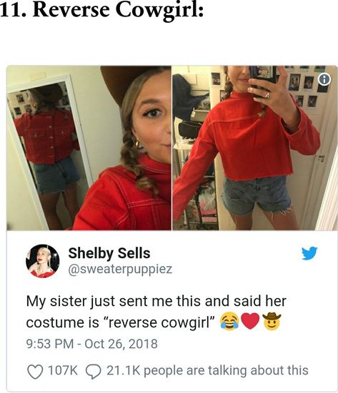 Reverse cowgirl Halloween costume Clever Halloween, Halloween Costumes College Girls, Halloween Costumes For 3, Clever Halloween Costumes, Duo Halloween Costumes, Homemade Halloween Costumes, Hallowen Costume, Forrest Gump, Halloween Costumes College