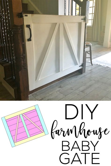 LOVE this DIY baby gate! This is a simple woodworking project that only uses a few boards and hardware that can easily be found at the hardware store. It also makes a great pet gate! Check out these free woodworking plans and how-to video tutorial from Shanty2Chic on www.shanty-2-chic.com! via @shanty2chic Diy Baby Gate, Advanced Woodworking Plans, Baby Gate, Diy Bebe, Woodworking Classes, Learn Woodworking, Pet Gate, Popular Woodworking, Diy Farmhouse