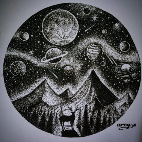 Dotwork Art, Galaxy Drawings, Desen Realist, Space Drawings, Galaxy Tattoo, Man Sketch, Space Painting, Galaxy Art, Creative Drawing