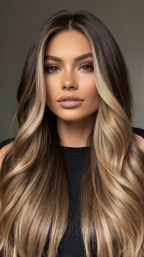 Best Hacks for Blonde Lowlights with Dark Brown Hair with Blonde Ideas 🍂 Blonde Balayage In Dark Brown Hair, Dark Hair With Thick Highlights, Dark Hair Blonde Roots, Blonde With Dark Roots And Lowlights, Dark To Light Ombre Hair, Brunette Balayage Hair Blonde Dark Roots, Adding Brown To Blonde Hair, Blonde Highlights With Dark Roots, Low Maintenance Blonde Hair For Brunettes