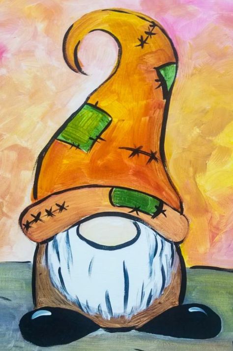 Turkey Gnome Painting, Simple Gnome Painting, Thanksgiving Gnome Painting, Gnome Acrylic Painting, Gnome Rocks, Holiday Paintings, Gnome Painting, Fall Paintings, Kids Canvas Painting