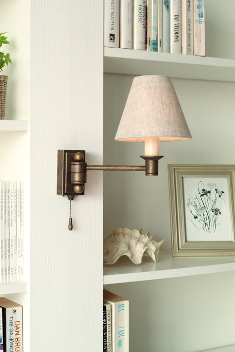 he Hanson Library Wall Light also features a narrow, deep, rectangular backplate that is ideal for fitting onto shelves, storage units or brightening up those dark nooks and crannies.

The Hanson lends itself to any sized wall, looking elegant on its own in a small space, fitted above a desk in a home study or next to your favourite armchair or sofa for additional reading light. Wall Sconces Above Sofa, Jim Lawrence Lighting, Lavender House, Shelf Lamp, Wall Light Fittings, Reading Wall, Bracket Lights, Wall Scones, Loft Space