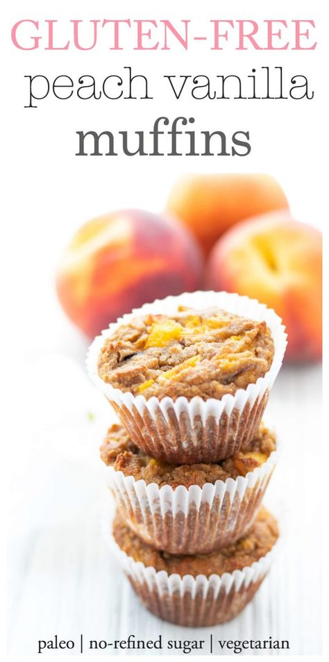 Gluten-free Peach Vanilla Muffins | Haute & Healthy Living Peach Muffin Recipes, Vanille Muffins, Healthy Muffin, Fruit Muffins, Peach Muffins, Vanilla Muffins, Healthy Muffin Recipes, Peach Cake, Almond Flour Recipes