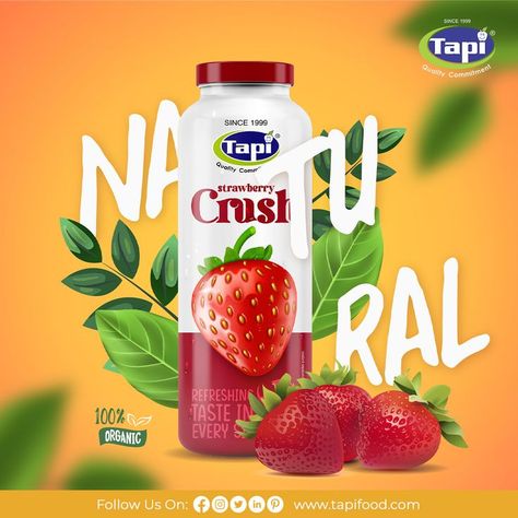 #Tapi_Foods #Strawberry_Crush This Summer, enjoy the delicious taste of natural strawberry crush! . . . #Crushes #Fruits #StrawberryCrush #Strawberry #Fruitcrushes #Natural #Summerspecial #Flavours #Fresh #Yummy #Delicious #Healthy #Crush #Tapi #TapiFoods www.tapifood.com Strawberry Crush, Summer Special, Drink Bottles, This Summer, Fruit, Drinks