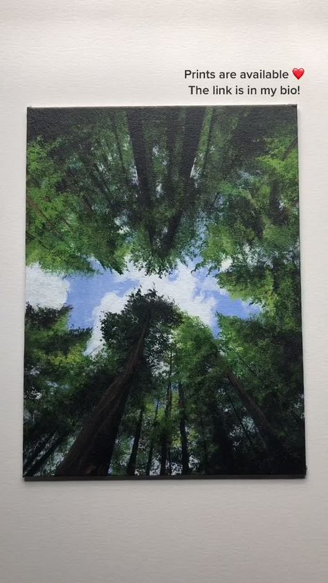 Nature Art On Canvas, Canvas Painting Ideas Trees, Trees And Sky Painting, Tree With Flowers Painting, Acrylic Landscape Painting Canvas, Acrylic Painting Nature Landscapes, Painting Ideas On Canvas Trees, Painting Nature Ideas, Tree Painting Ideas On Canvas