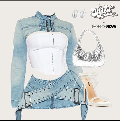 Denim Party Outfit, Bad And Boujee Outfits, Denim Micro Mini Skirt, Denim Party, Looks Jeans, Preformance Outfits, Stylish Summer Outfits, High Fashion Outfits, Micro Mini Skirt