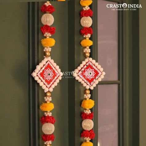 Experience the beauty of handmade! Our exquisite door hangings are handcrafted with intricate moti beads and vibrant red & yellow hues, adding a pop of color to your entrance. Add festive flair to your home with our unique, handcrafted door decor! Shop Now and elevate your entrance !!!! #handcrafteddoorhangings #motibeads #festiveflair #homedecor #indiancrafts #redandyellow #handmadewithlove #doordecor #festivevibes Toran Diy, Door Toran, Easy Rangoli Designs Diwali, Door Hangings, Diwali Decor, Yellow Hues, Diwali Decoration, Rangoli Designs Diwali, Indian Crafts