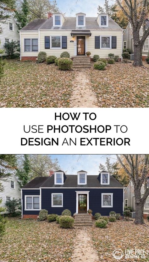 How to Use Photoshop to Design the Exterior of a Fixer Upper How To Update Exterior Of House, Exterior House Updates, House Updates On A Budget, Home Remodeling On A Budget, Fixer Upper Exterior, Remodeling On A Budget, Waterville Maine, Old Home Renovation, Decorating Business