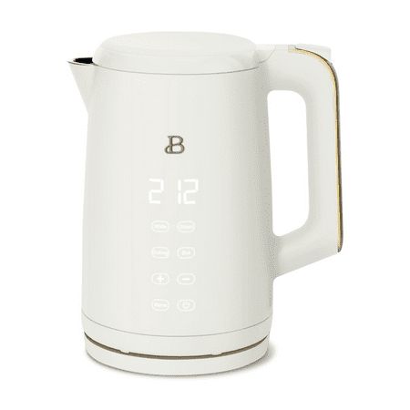 Tea that tastes just right. The Beautiful 1.7L Programmable Temperature Kettle with Touch-Activated Display allows you to boil 7 cups of water in under 7 minutes. 4 one-touch preset programs for white, green, oolong and black teas ensure every cup is brewed to perfection. Created by Drew Barrymore, Beautiful Kitchenware combines elegant design and contemporary colors for high-performance appliances that look beautiful on your kitchen counter. Condition: new. Size: 1.7 L. Drew Barrymore Beautiful, Adu Kitchen, Food Room, White Kettle, Rv Appliances, Apartment Shopping, Apartment Wishlist, Beautiful Kitchenware, Sage Kitchen