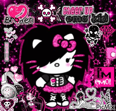 emo hello kitty (drawing by me) Scene Hello Kitty Pfp, Emo Hello Kitty Wallpaper, Hello Kitty Scene, Emo Sanrio, Pfp Scene, Scene Emo Pfp, Soy Emo, Scene Hello Kitty, Punk Rock Wallpaper