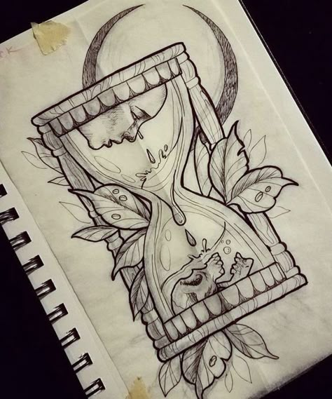 Hour Glass Tattoo Design, Hourglass Tattoo, Skulls Drawing, Spooky Tattoos, Sketch Tattoo Design, Tattoo Stencil Outline, Tattoo Design Book, Hour Glass, Tattoo Art Drawings