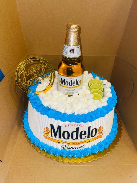 Modelo Party Theme For Men, Beer Theme Cakes For Men, Modelo Cake Ideas, Modelo Beer Cake For Men, Modelo Cake Beer, Modelo Birthday Cake, Modelo Beer Birthday Party Ideas, Modelo Birthday Party, Modelo Themed Birthday Party