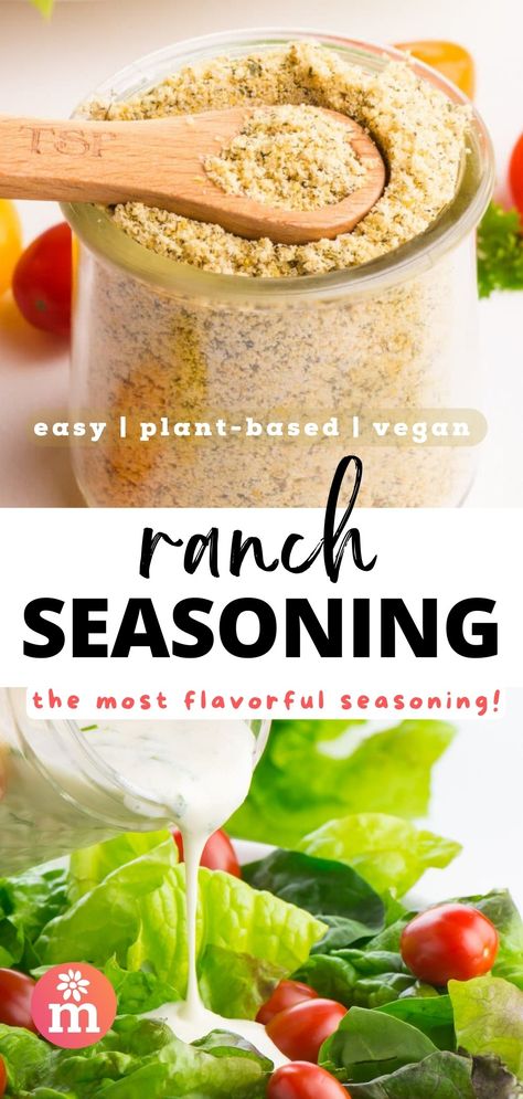 Create a dairy-free vegan ranch seasoning with this easy recipe! All you need is 7 simple ingredients and you can enjoy a healthy and delicious ranch seasoning alternative. Use it to make vegan ranch dressing to drizzle over salads or veggie burgers. But it's also delicious sprinkled on potato chips or tortilla chips. Homemade vegan Cool Ranch Doritos anyone? Accidentally Vegan Foods, Vegan Sandwich Recipes, Vegan Ranch Dressing, Vegan Ranch, Vegan Lunch Recipes, Natural Food Coloring, Vegan Gluten Free Recipes, Vegan Comfort Food, Vegan Sandwich